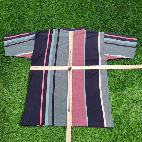 Vintage 90s MOD Stripes Shirt Large 21x27 Blue Red - Picture 4 of 12